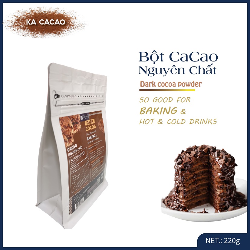 Bột Cacao Nguyên Chất KA CACAO - Không đường - Hương vị sôcola tự nhiên, đậm đà - Không hương liệu, phụ gia