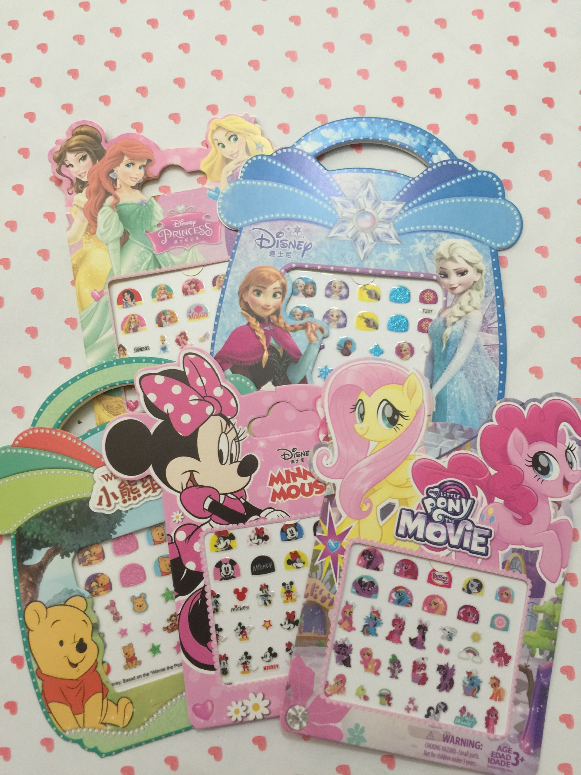 [HCM]Dán móng tay 3D cho bé gái hình dễ thương set (5pcs) elsa 001.mickey  002 .pony  003.gấu pool 004 .Công  chúa  005