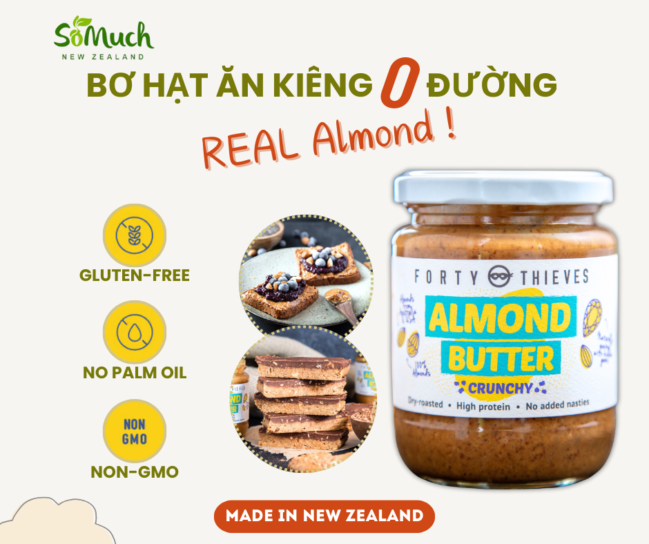 Bơ HẠNH NHÂN 0 ĐƯỜNG New Zealand, Bơ Ăn kiêng Hũ 235gr