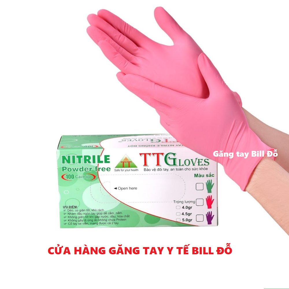 HỘP 100 CÁI Găng Tay Y Tế Nitrile Màu HỒNG TTGloves Trọng Lượng 4.0G (Size XS,S,M,L) Dùng Trong Thẩm Mỹ, Phun Xăm, Spa, Thực Phẩm