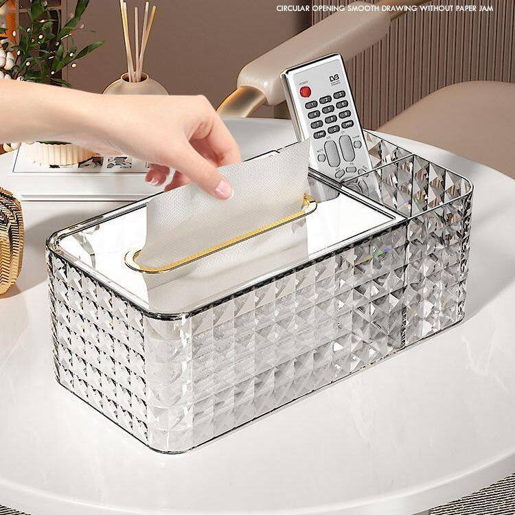Hộp đựng khăn giấy vân kim cương để bàn có khay đựng đa năng - hộp đựng khẩu trang giấy ăn cao cấp decor bàn ăn siêu xinh