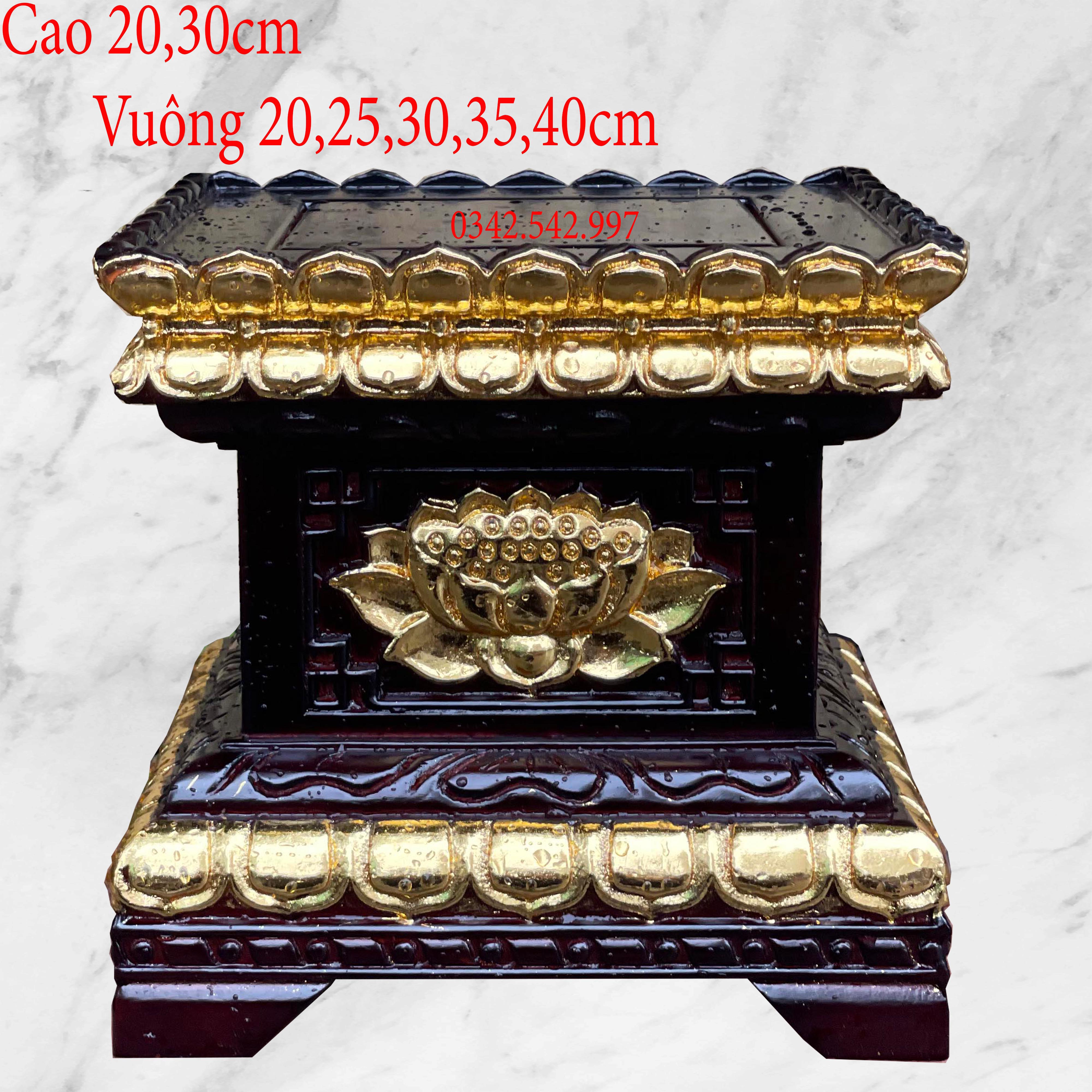 Đôn loa chiện đài hoa sen vuông giả cổ gỗ hương cao cấp cao 20cm