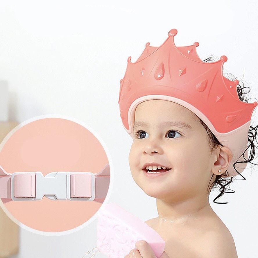 Mũ gội đầu cho bé hình vương miện, Mũ chắn nước gội đầu, nón tắm cho bé cao cấp Pama STORE PT01