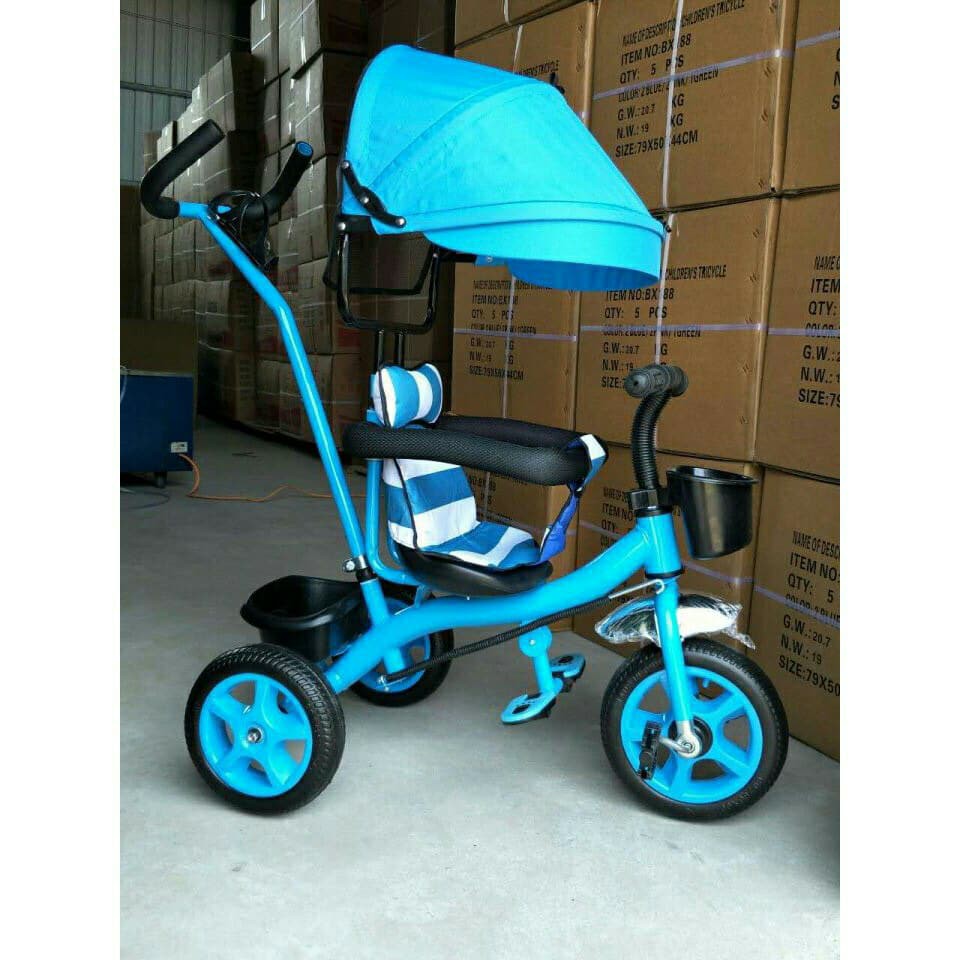 Xe Đẩy 3 Bánh Mái Che (Có Bảo Hiểm + Đệm Lót + Giỏ Đồ)