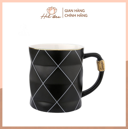 Cốc sứ giữ nhiệt cao cấp 400ml, cốc văn phòng, ly sứ uống nước họa tiết kim cương sang trọng HILLS STORE