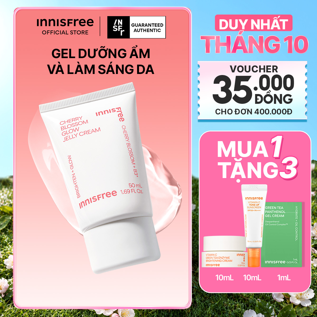 Kem dưỡng ẩm sáng da INNISFREE Jeju Cherry Blossom Jelly Cream - (Kết cấu dạng thạch)