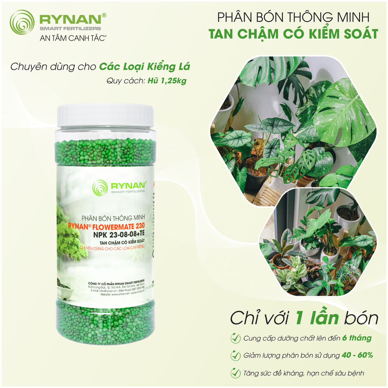 Phân bón tan chậm cho cây kiểng rynan® flowermate 230 npk 23-08-08+te