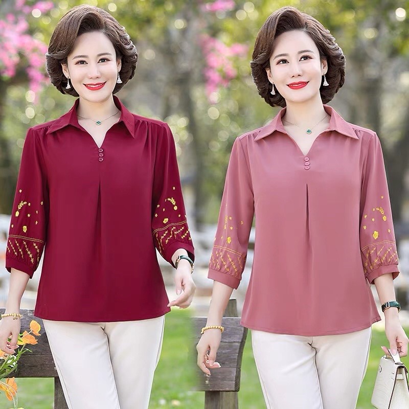 Áo trung niên nữ, áo sơ mi cho bà cho mẹ kiểu dáng sang trọng áo kiểu nữ trung niên
