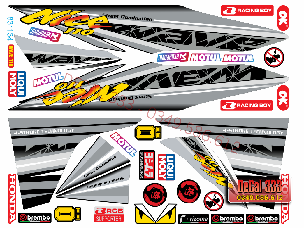 Tem Rời WAVE ALPHA 110 Mẫu NICE XÁM TRẮNG 831134 (Tem 3 Lớp Chống Phai Màu)
