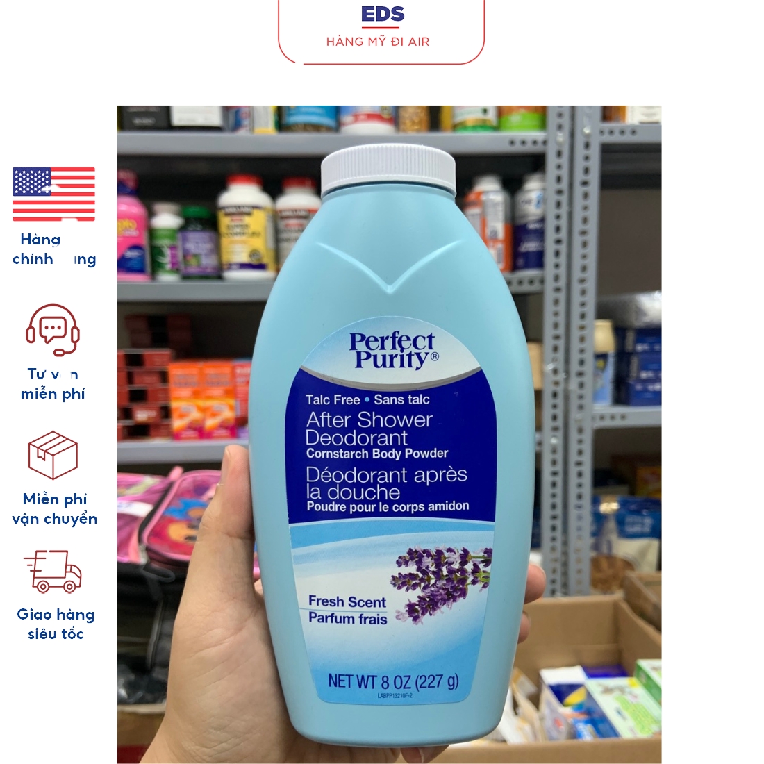 Phấn thơm đa năng Perfect Purity Talc Free After shower Deodorant Body Powder - EDS Hàng Mỹ