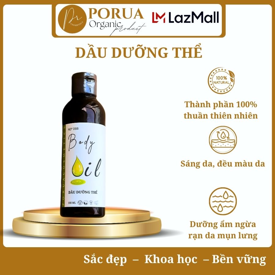 Dầu dưỡng thể Porua Body Oil dưỡng ẩm sáng da mềm mại mịn màng sạch mụn lưng mờ thâm 100ml