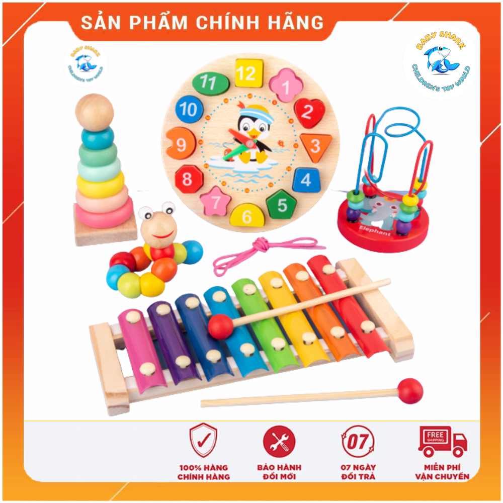 Combo 5 món đồ chơi gỗ phát triển trí tuệ cho bé, Đồ chơi bằng gỗ thông minh,đồ chơi giáo dục
