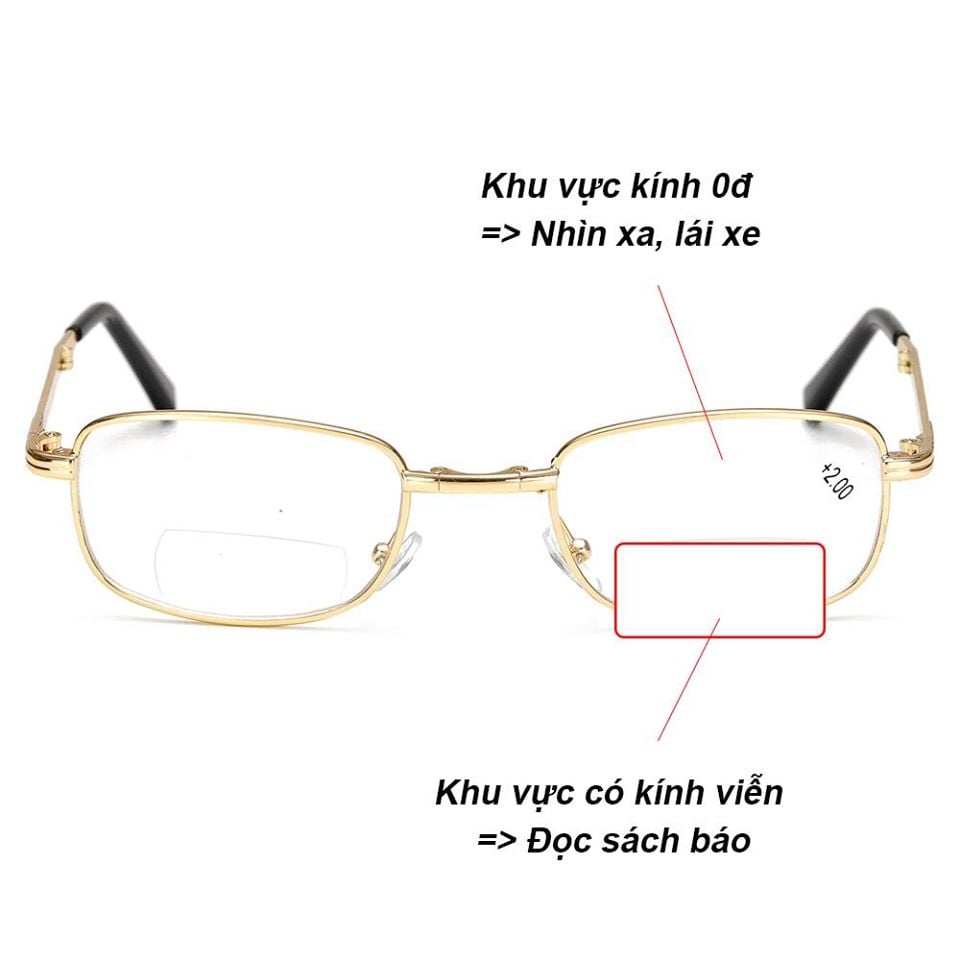 Kính Lão thị- Viễn Thị 2 tròng Gấp Gọn Bỏ Túi - Sẵn Độ Cao Cấp - Kèm Bao Da Đeo Hông
