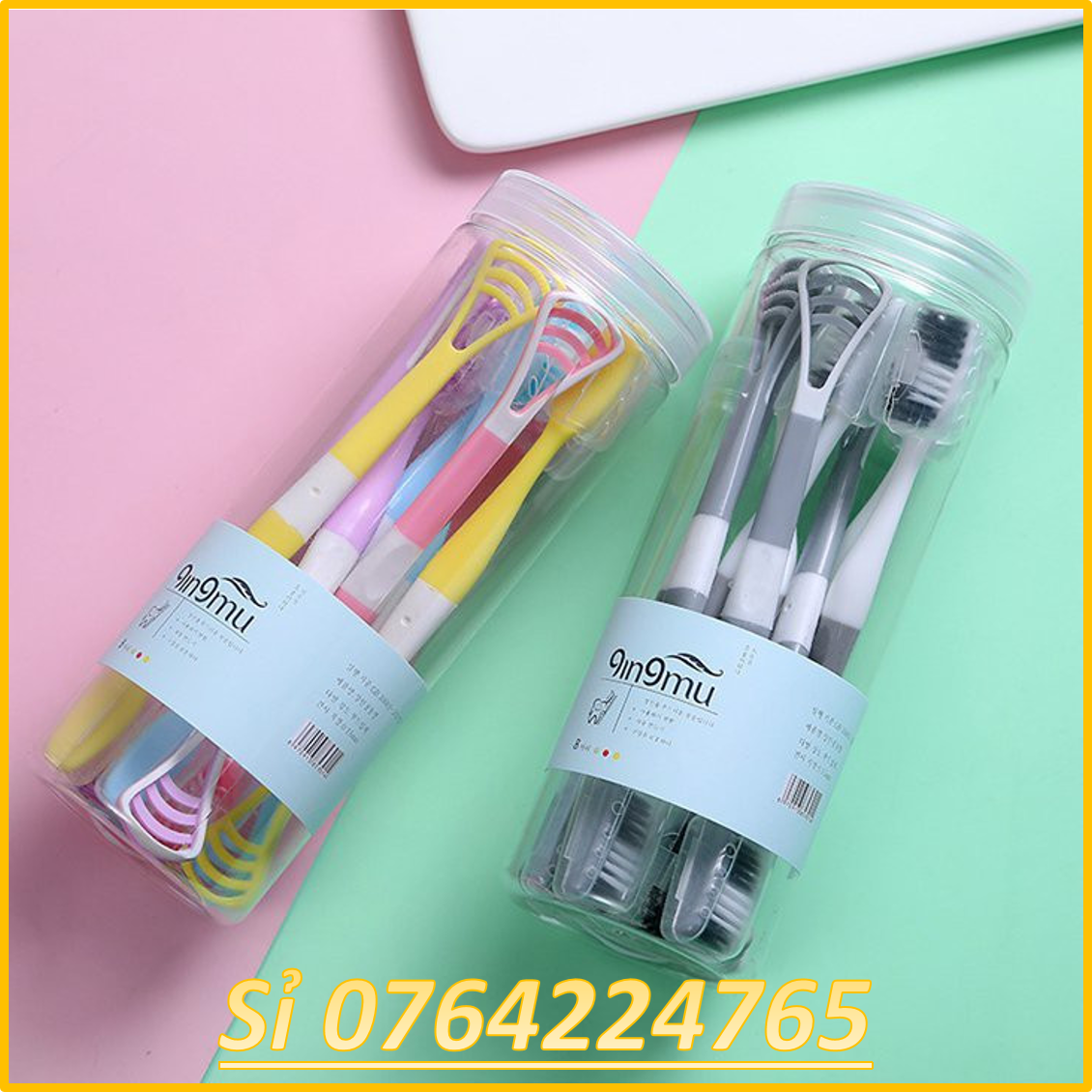 Set 8 bàn chải 2 đầu tiện dụng- Hộp bàn chải đánh răng kèm tưa lưỡi tiện dụng