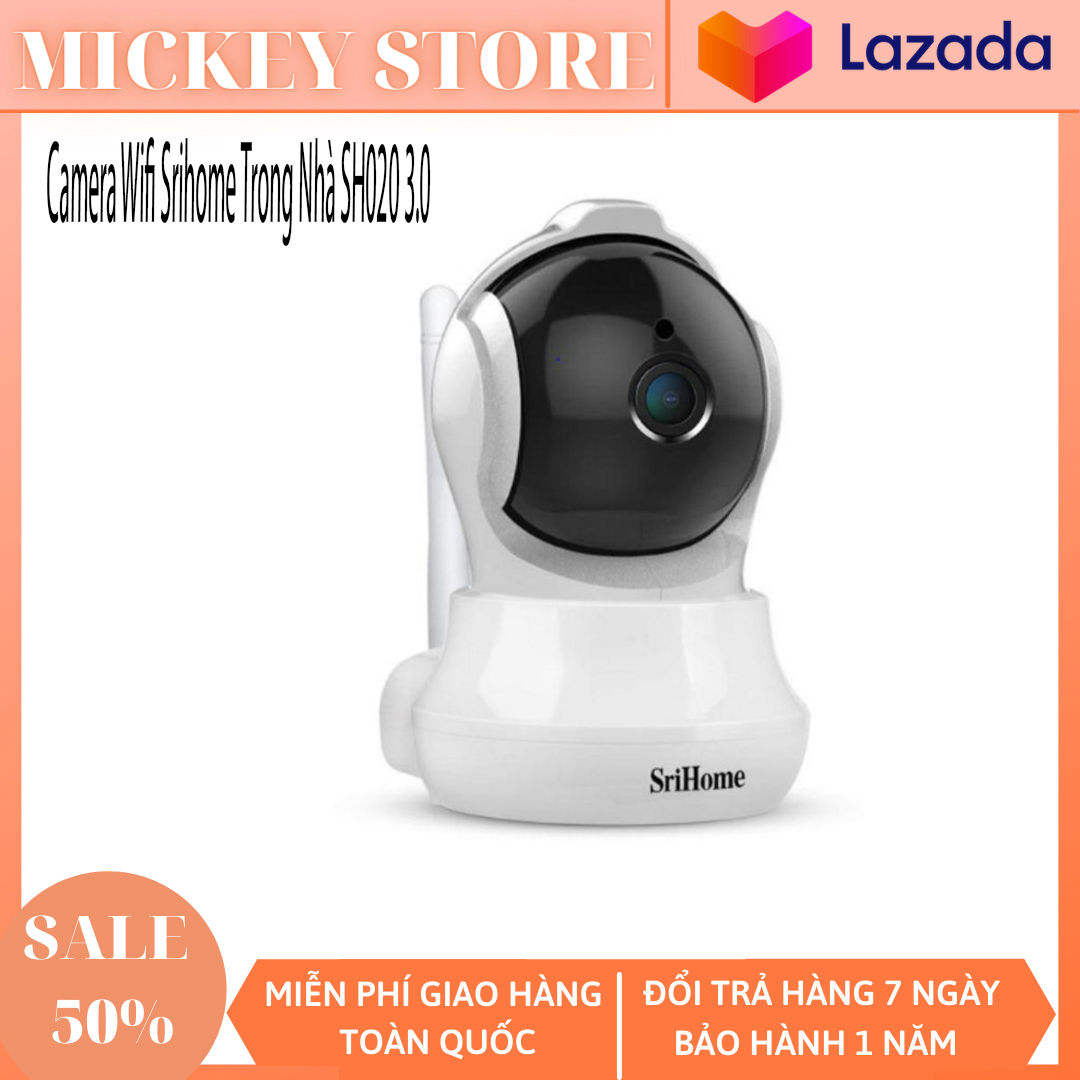 Camera Camera wifi Camera srihome SH020 kèm thẻ nhớ 128G hiển thị 3.0 mpx, cảnh báo chống trộm, xoay 360 độ, hỗ trợ tiếng việt