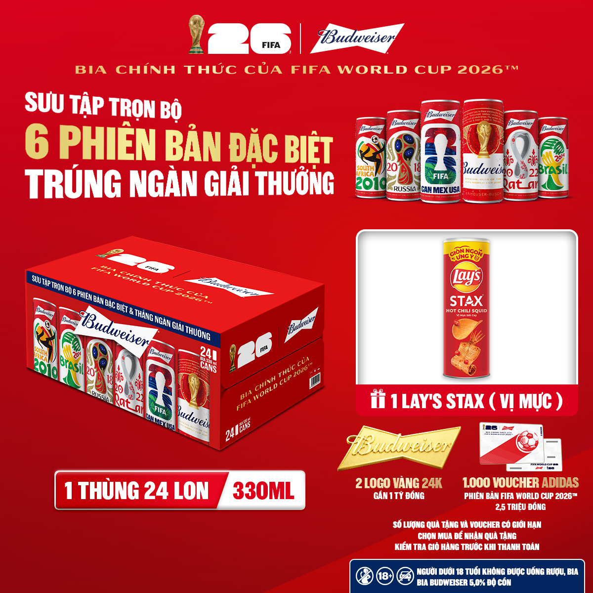 Thùng 24 Lon Bia Budweiser Sleek Can Chính Hãng (330ml/lon)