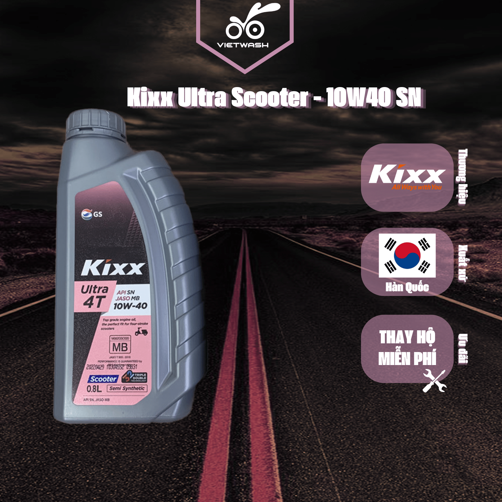 Nhớt xe ga kixx ultra scooter 10w40 api sn 800ml/1l
