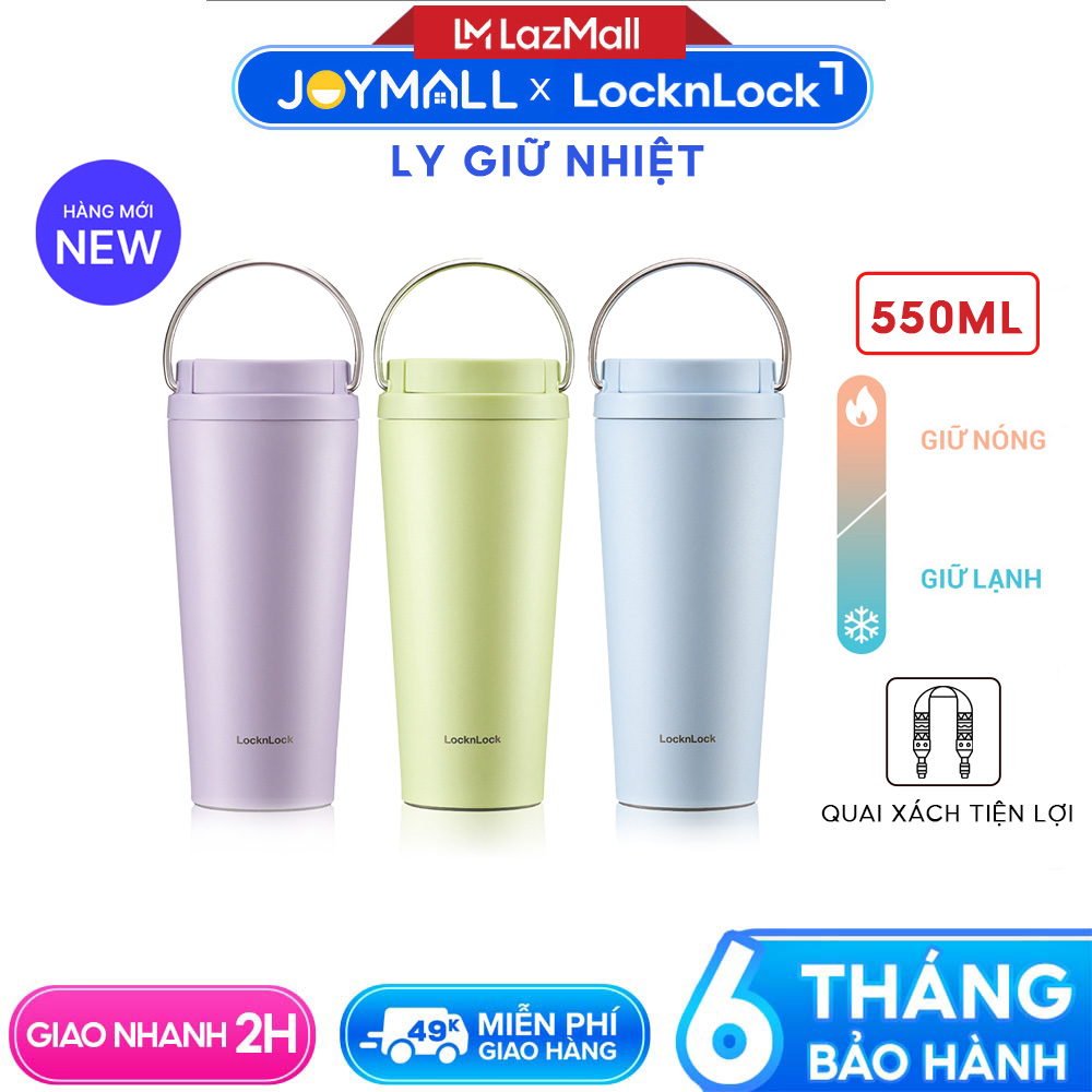 Ly Giữ Nhiệt LocknLock Bucket One Touch LHC3345 550ml Hàng Chính Hãng Quai Xách Tiện Lợi - JoyMall