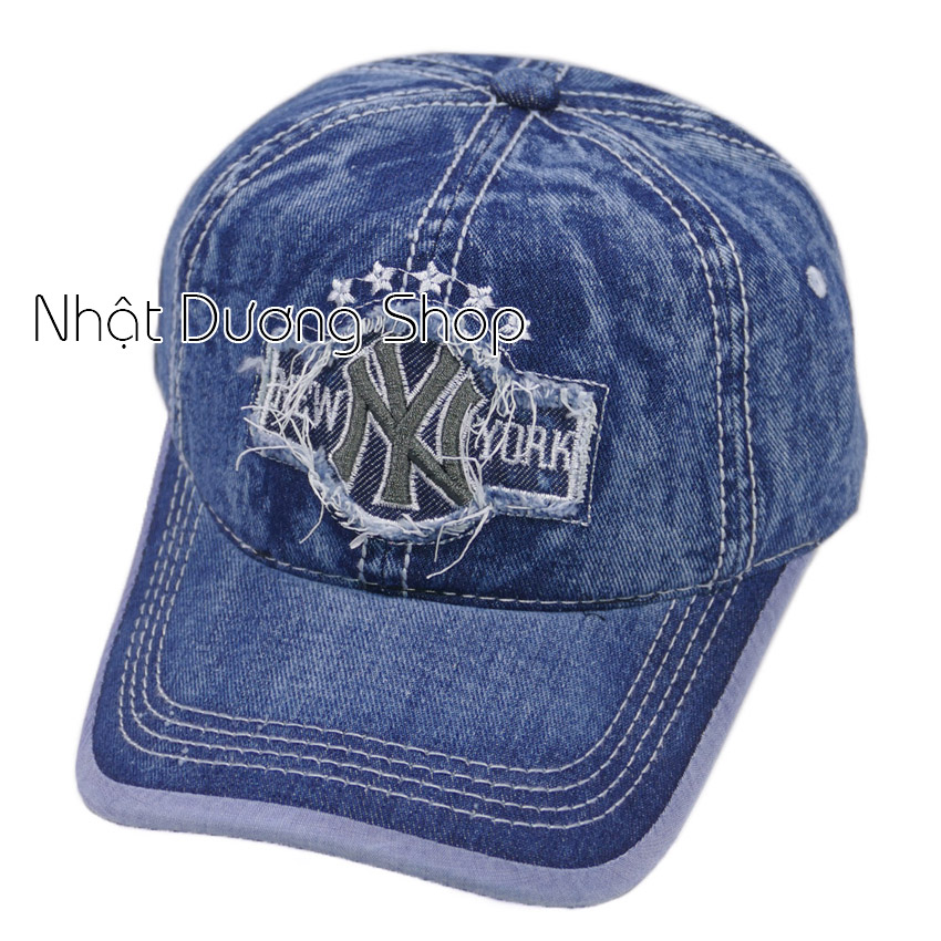 Nón kết jean NY New York khóa đuôi thường - Xanh Jean