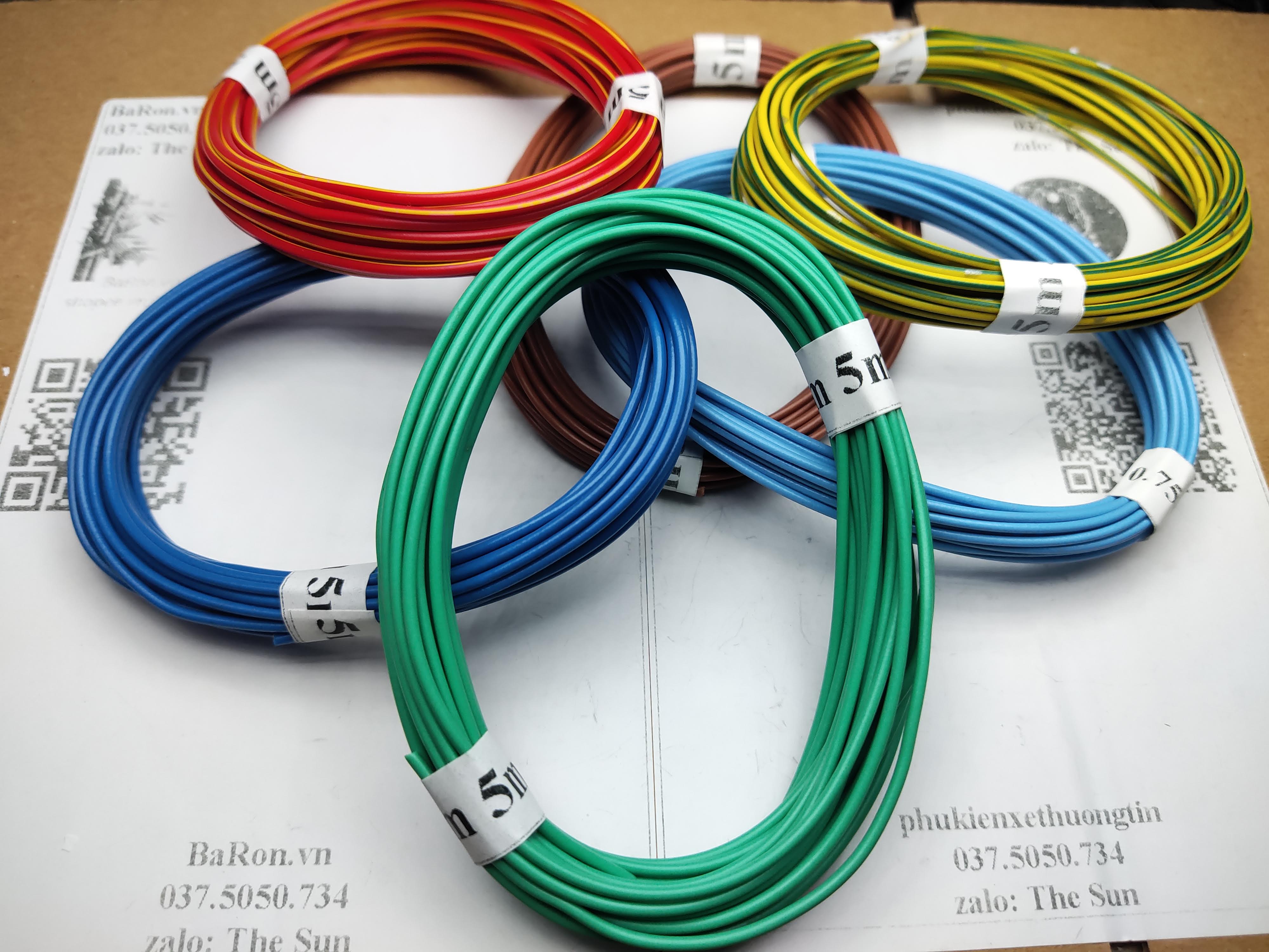 Dây điện vỏ chống cháy lõi đồng nhiều sợi tiết diện 0,75 mm (nhiều màu)