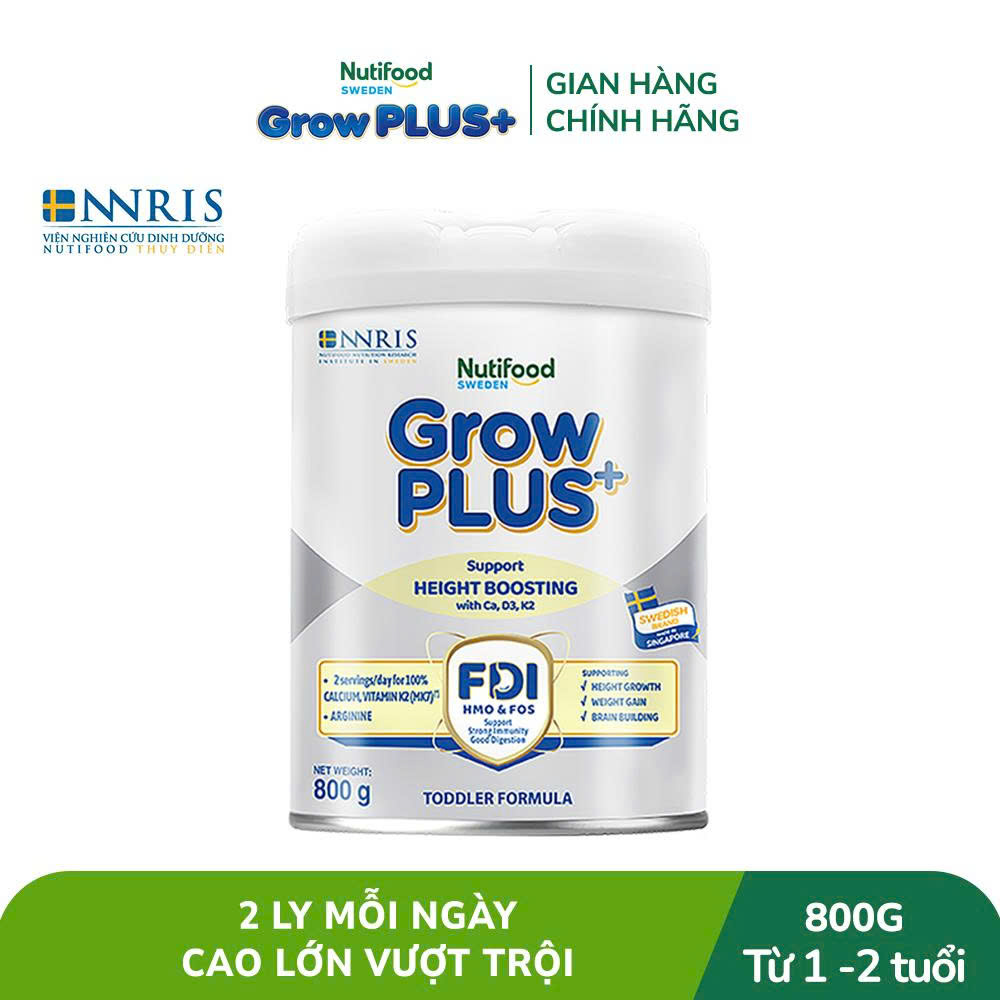 Sữa Bột Nutifood Sweden GrowPLUS+ Cao lớn vượt trội từ 1 - 2 tuổi (Bạc) 800g