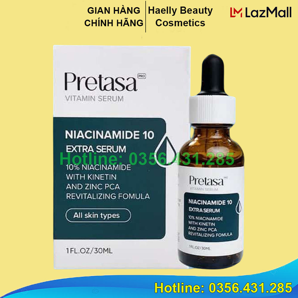 Serum Pretasa Niacinamide 10% Extra Serum giảm quầng thâm, nám, tàn nhang, đều màu da