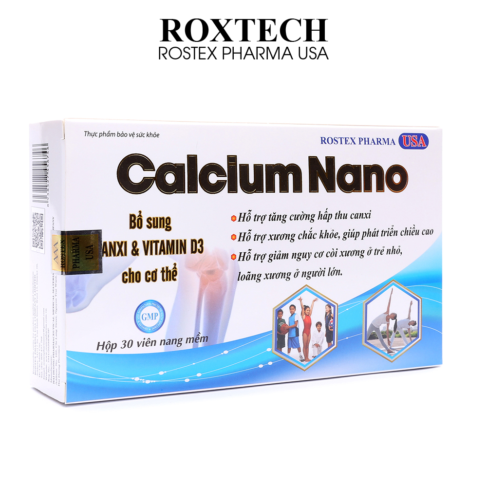 Viên uống canxi Calcium Nano, omega 3, vitamin D3, kẽm giúp tăng chiều cao, chắc khỏe xương, ngừa loãng xương - 30 viên