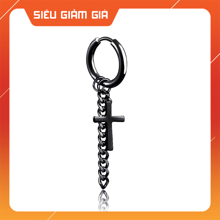 Khuyên Tai Nam, Bông Tai Nam Tital G-Dragon Chữ Thập Cá Tính (Kiểu Kẹp/Sỏ Lỗ)