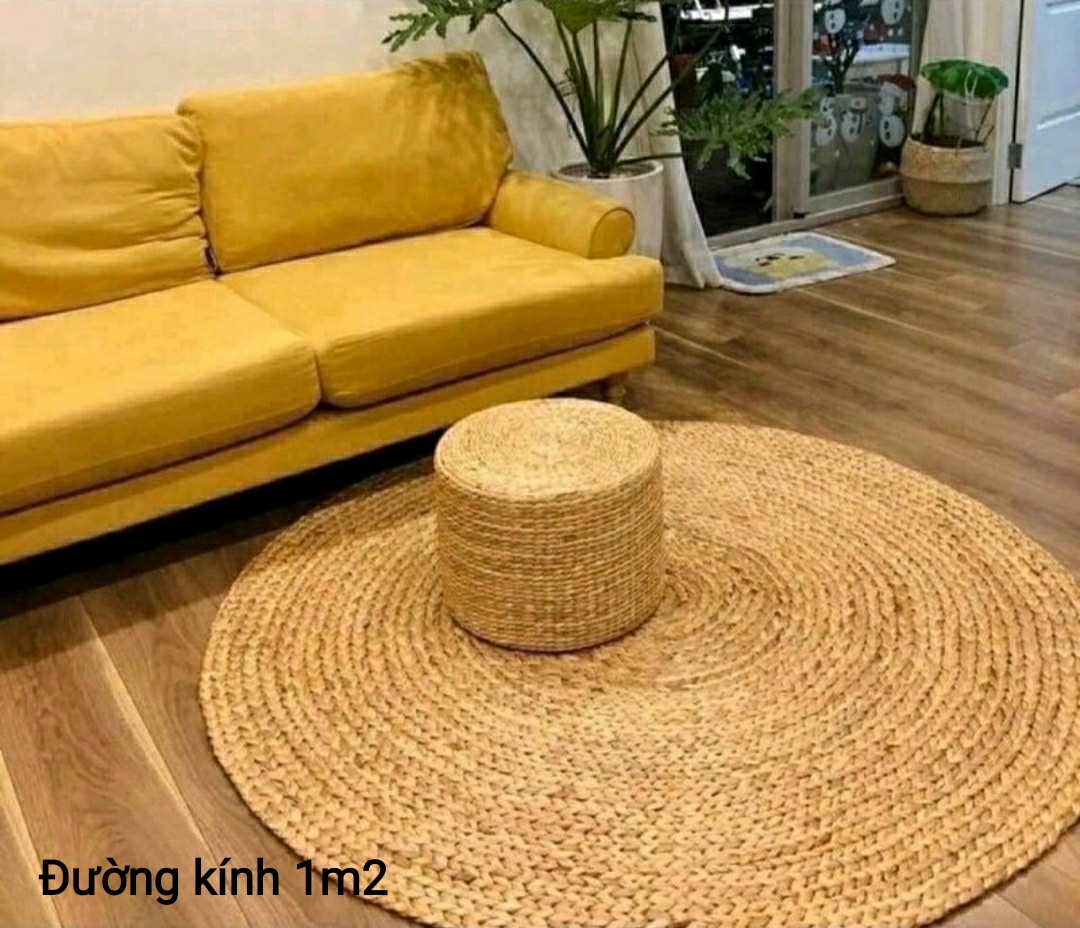 Thảm cói - thảm lục bình tròn chụp ảnh trải sàn, decor phòng