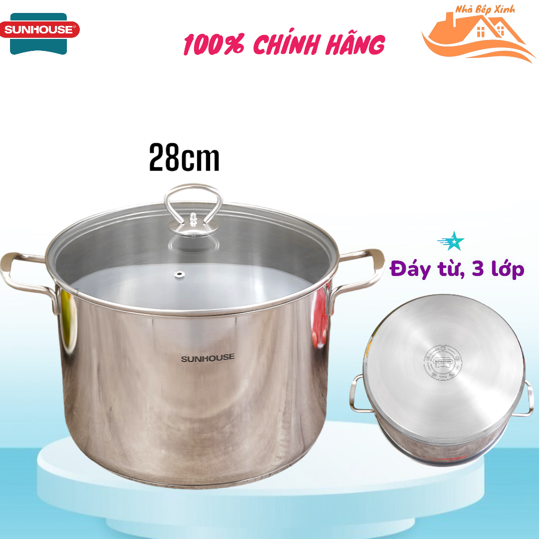 Nồi luộc gà inox 3 đáy, sunhouse 28LG