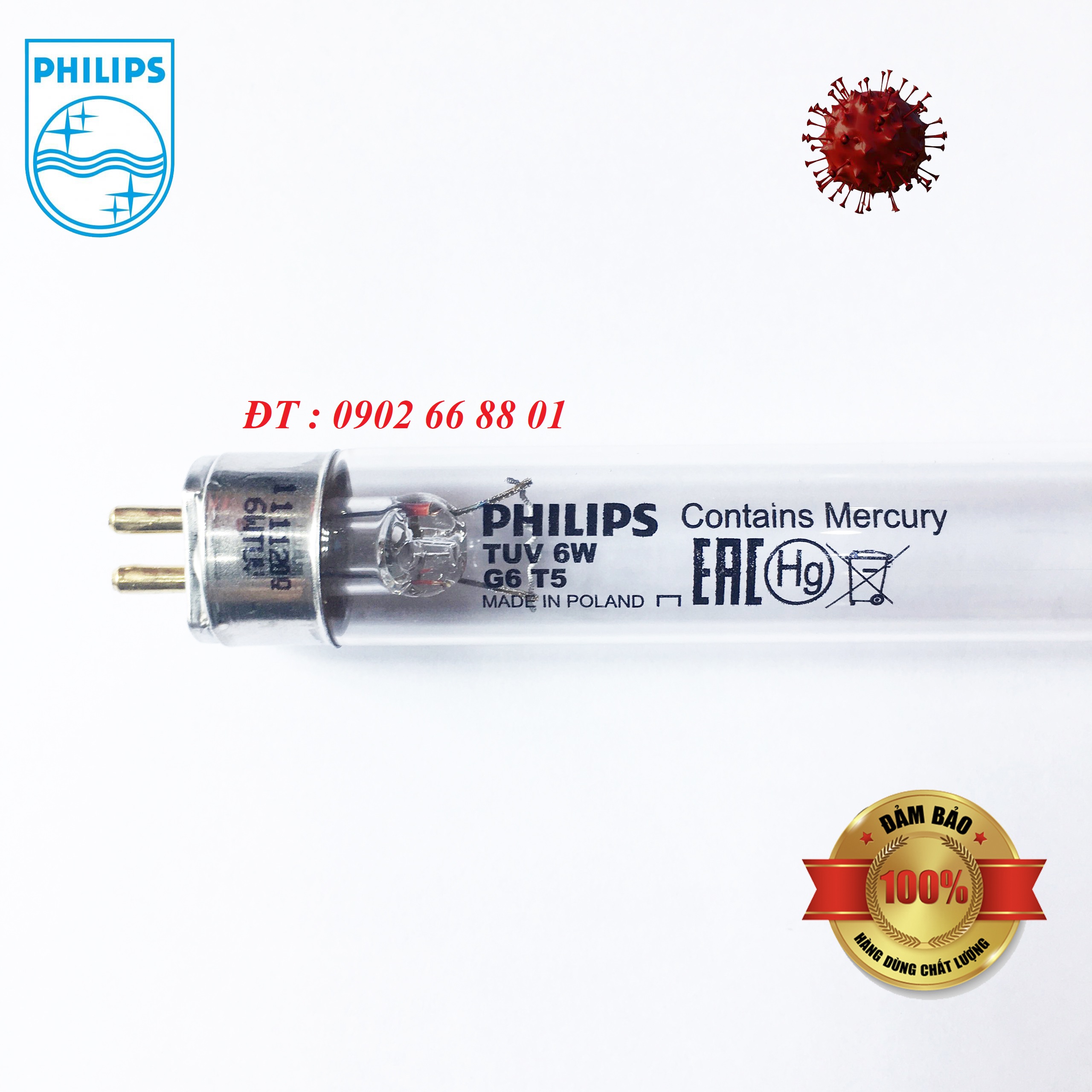 [HCM]Bóng UV diệt khuẩn không khí Philips 6W G6 T5 ( 23cm )