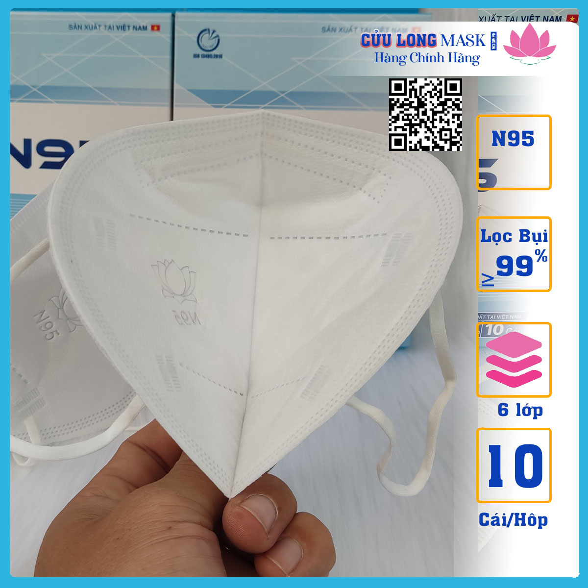 Khẩu trang y tế kháng khuẩn 6 lớp, Khẩu trang N95 Chính hãng Cửu Long 6 lớp