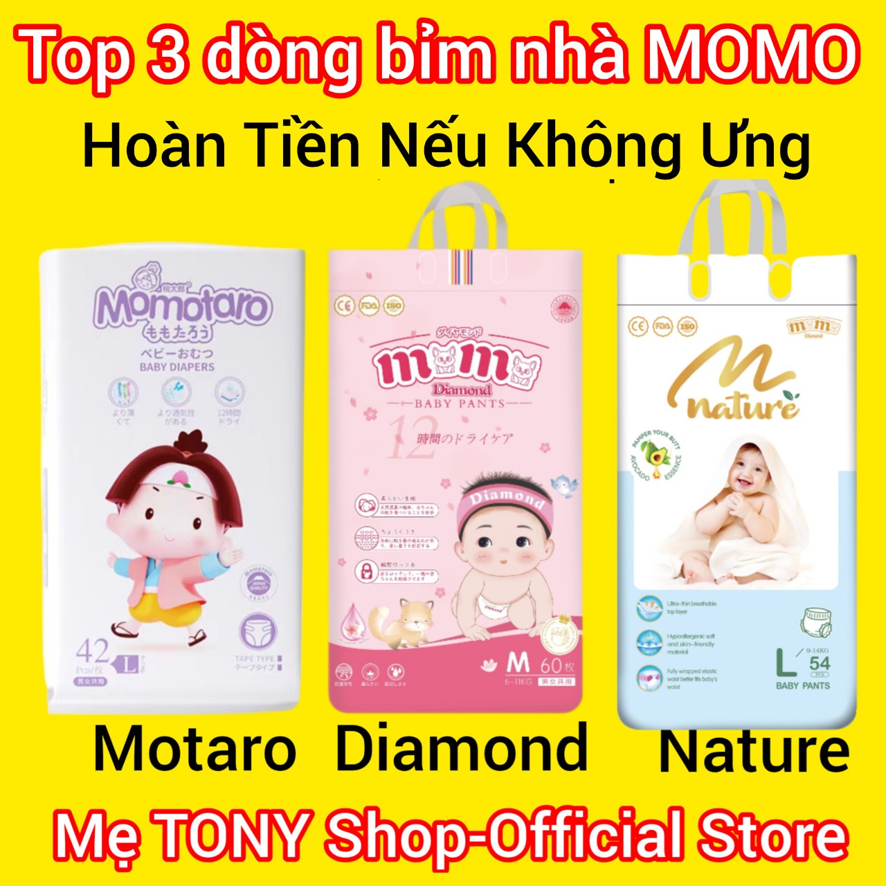 Bỉm tã dán/quần momotaro/momo diamond/momo nature đủ size