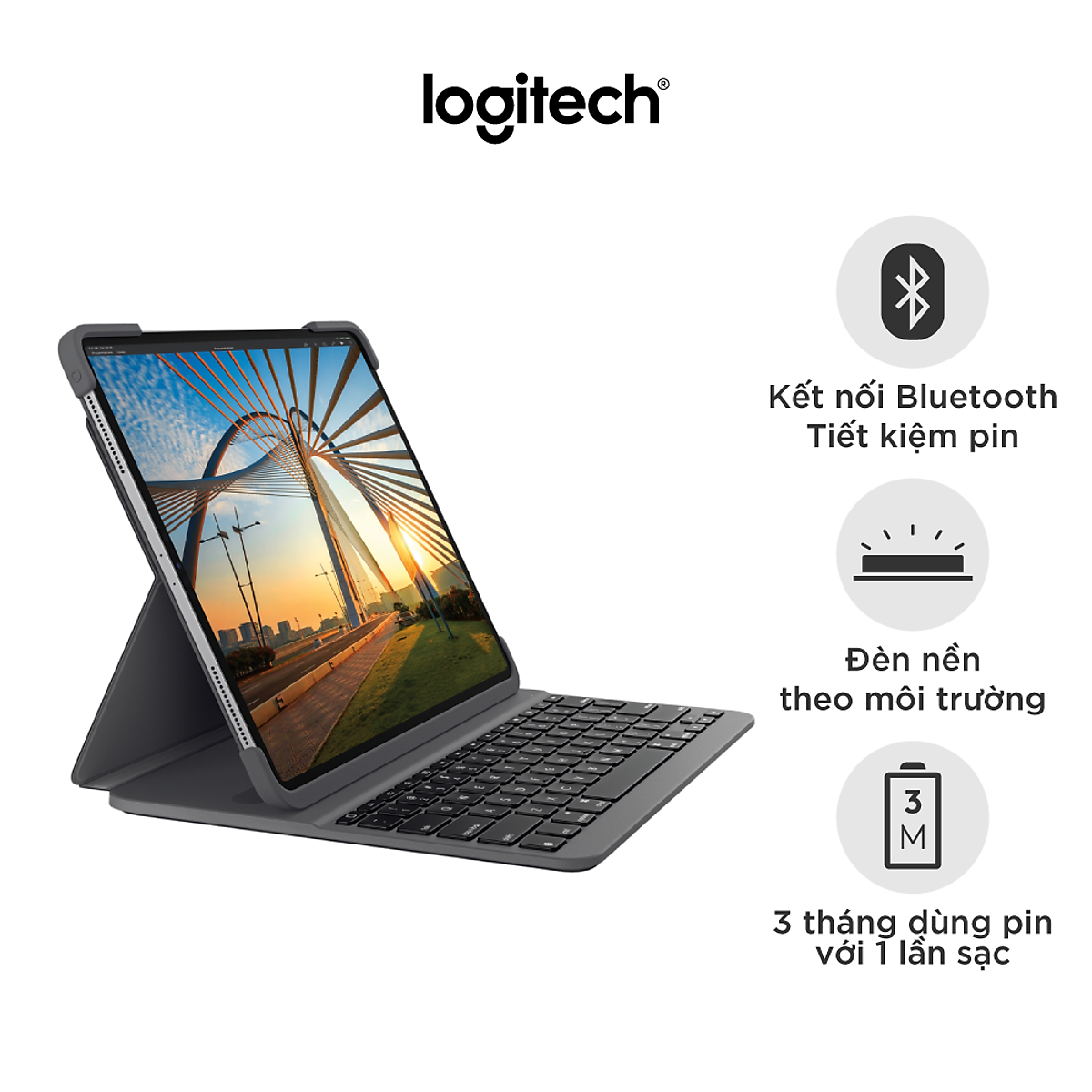 Bao da kèm bàn phím Logitech Slim Folio Pro với đèn sáng và kết nối bluetooth dành cho iPad Pro 12.9 inch - 2018
