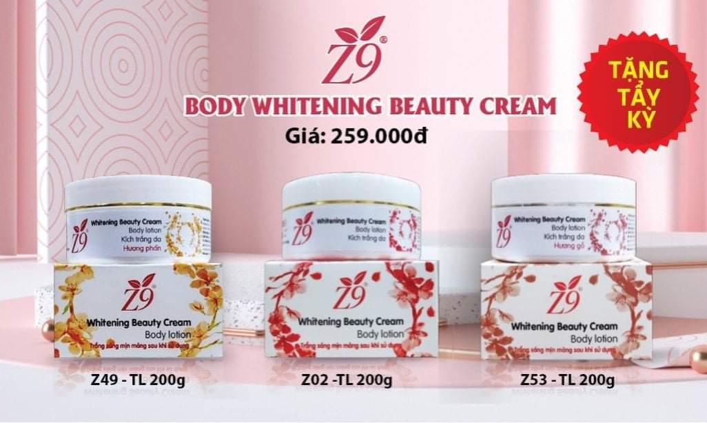 Kem body, Kem dưỡng trắng da toàn thân hương phấn Z9 không bết rít, không lộ vân kem 200gram