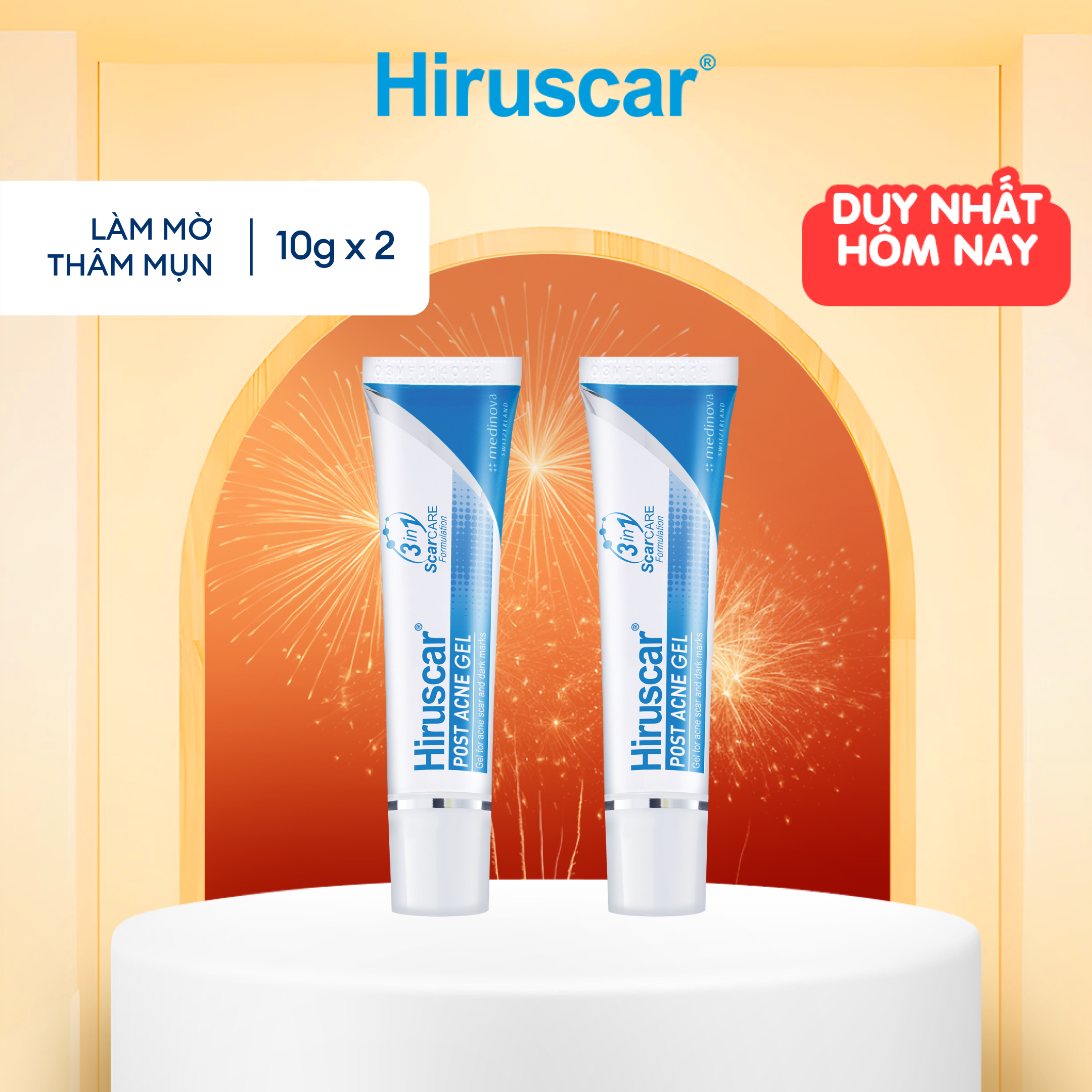  Bộ 2 gel chăm sóc sẹo mụn và mụn thâm Hiruscar Post Acne 10g 