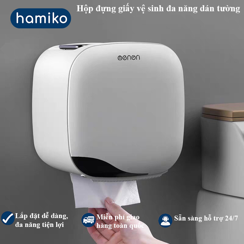 Hộp đựng giấy vệ sinh đa năng dán tường, hộp khăn giấy 2 ngăn chống nước tiện lợi- Hamiko