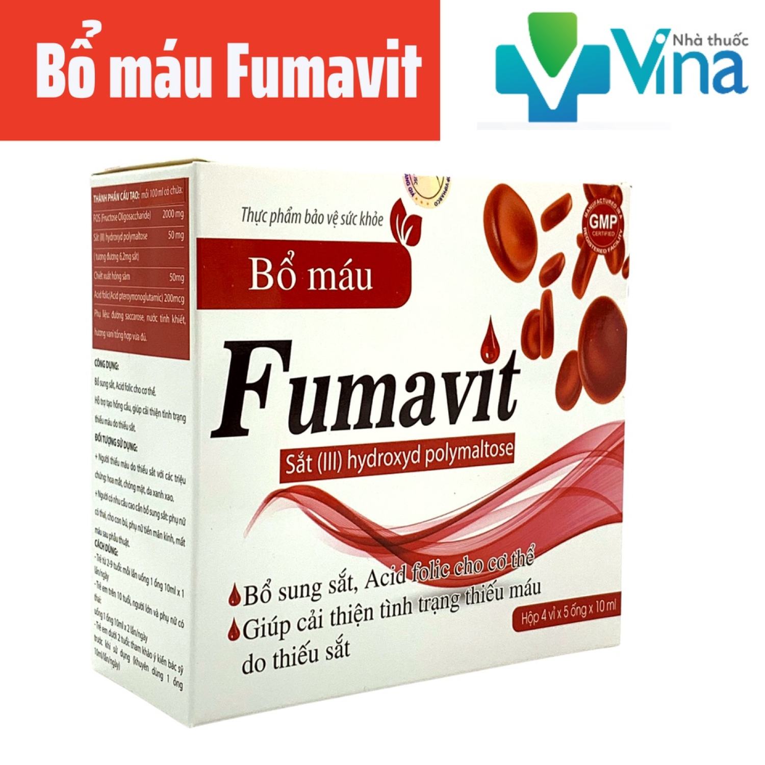 Bổ Máu Fumavit- Bổ sung Sắt, Acid Folic, Tăng Tế Bào Hồng Cầu, - 4 vỉ x 5 ống 10ml