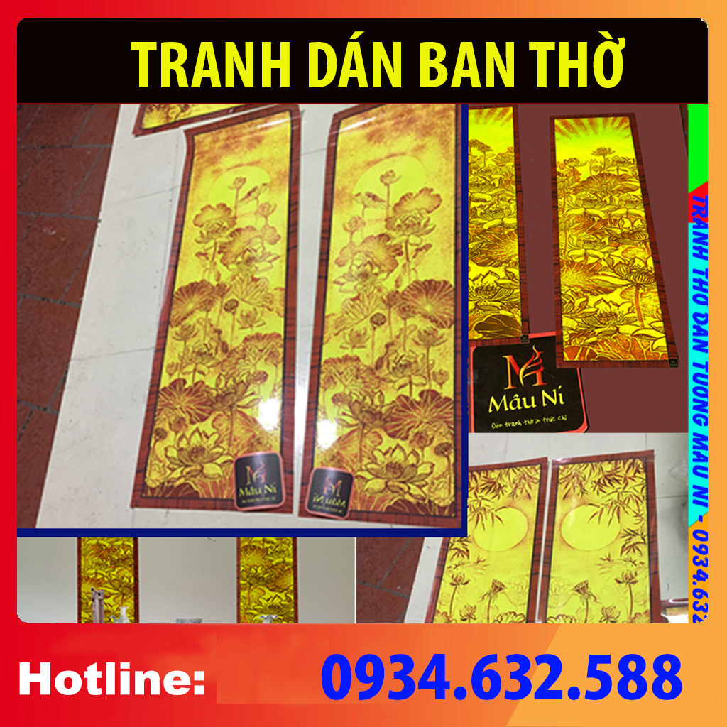 TRANH DÁN BÀN THỜ - Kt 41cmx127cm- , Dán Phòng Thờ, Vách Thờ, Bàn Thờ, Tượng Thờ Tranh Trúc Chỉ In , Đế gỗ bát hương , Hào quang chữ vạn, Hào Quang để tượng Phật, Đèn bàn thờ chung cư , Hạc thờ ,Tượng phật , Vòng hào quang Phật , tượng phật