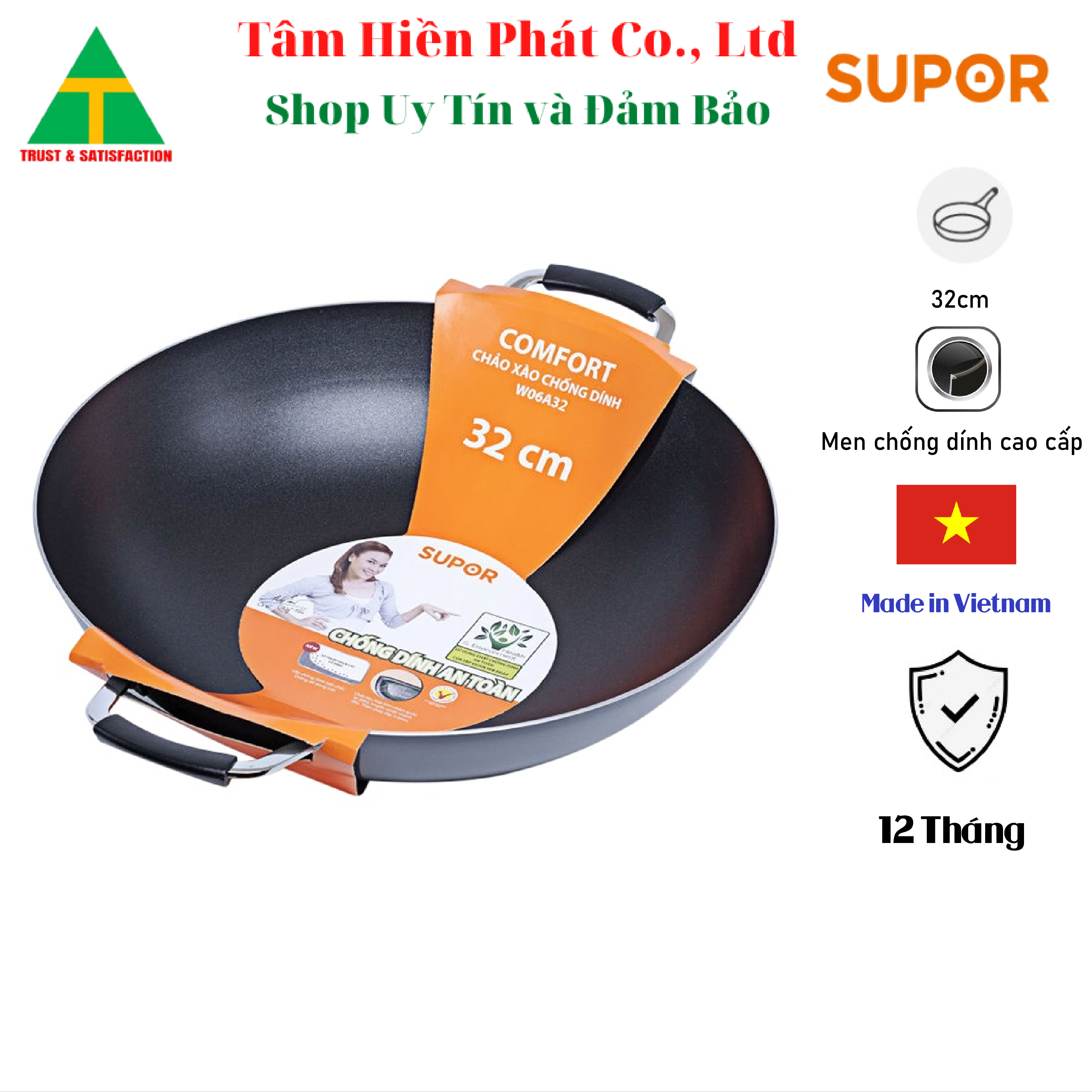 Chảo xào chống dính comfort supor w06a36/36cm - w06a32/32cm