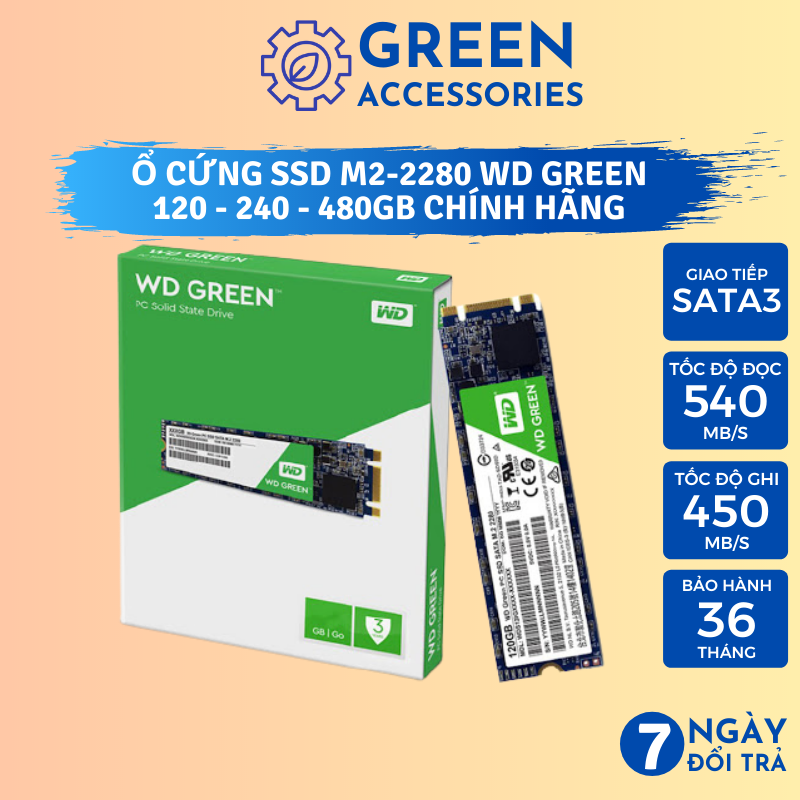 Ổ Cứng SSD WD Green M2-2280 - Chuẩn Kết Nối M2 SATA 6Gbps - BH Chính Hãng 3 Năm - SSD Nâng Cấp Laptop - PC