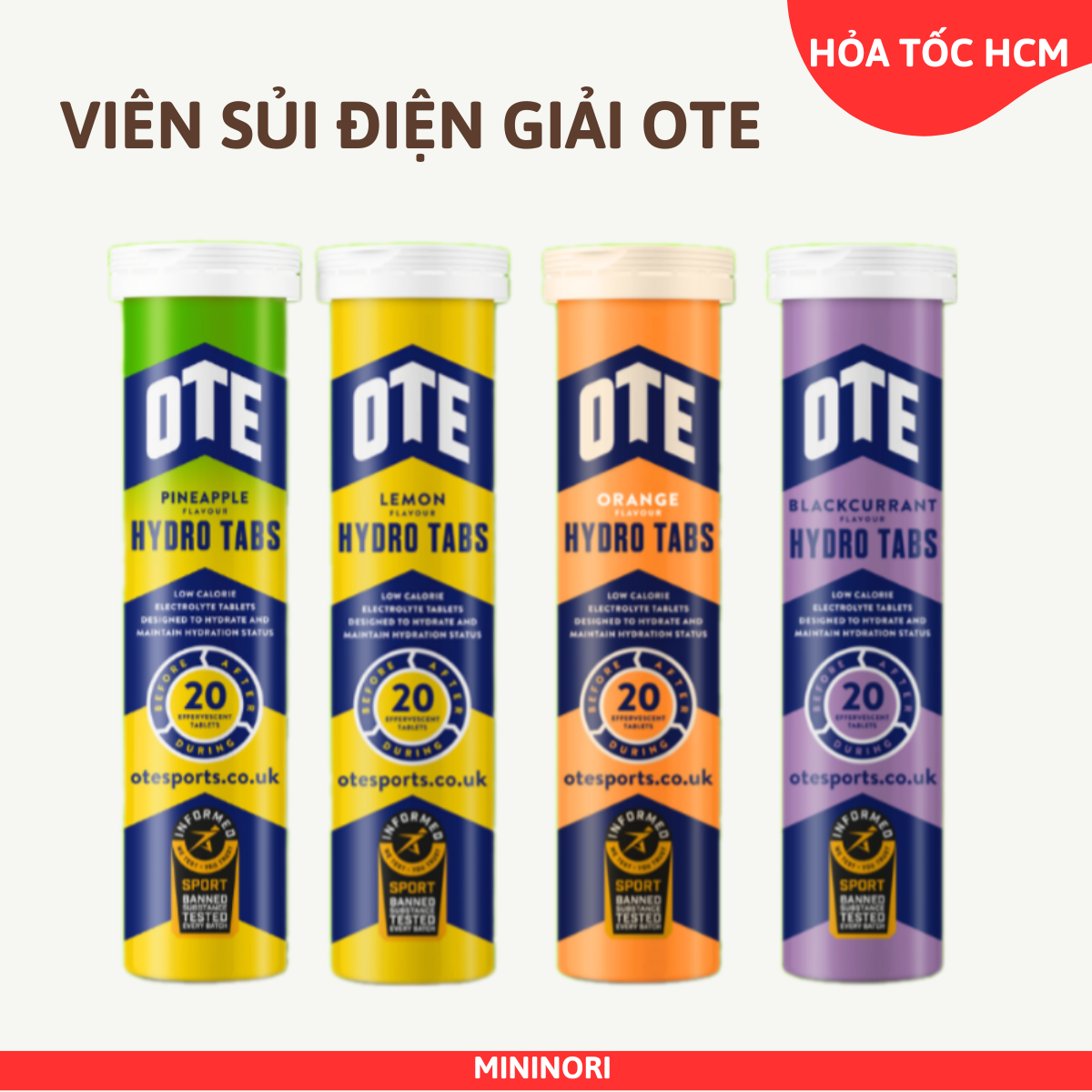 Viên sủi điện giải OTE Hydro Tabs bù nước bù khoáng ngăn ngừa chuột rút tăng sức bền thể thao pickleball chạy bộ tennis