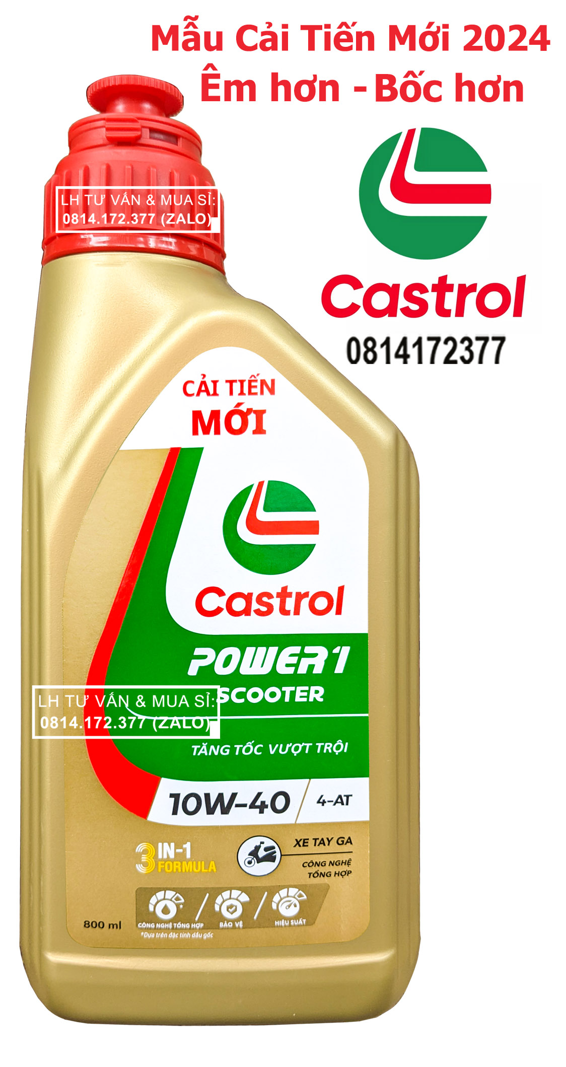 Dầu nhớt tổng hợp tay ga Castrol Power-1 Scooter 10w40 800ml ( 0.8L )