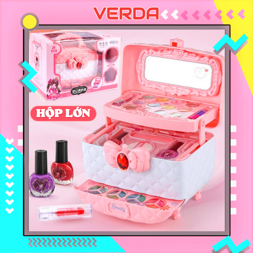 Đồ chơi trang điểm cho bé gái VERDA bộ vali hồng makeup trẻ em hộp make up con gái an toàn cao cấp