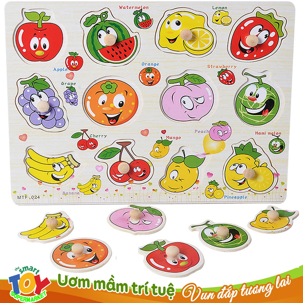 Bảng hoa quả núm gỗ cho bé - Đồ chơi thông minh - giúp bé nhận biết được một số loại hoa quả ngay từ bé, chất liêu gỗ an toàn, Đồ chơi MONTESSORI, đồ chơi an toàn, đồ chơi giáo dục thông minh phát triển trí tuệ