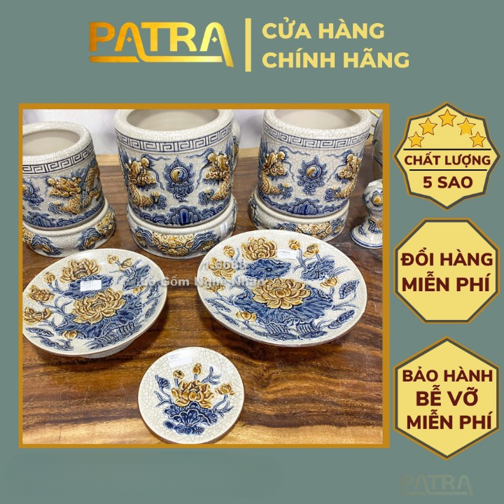 Mâm bồng sen, rồng đĩa đựng trầu cau thờ cúng nhiều cỡ men rạn bát tràng