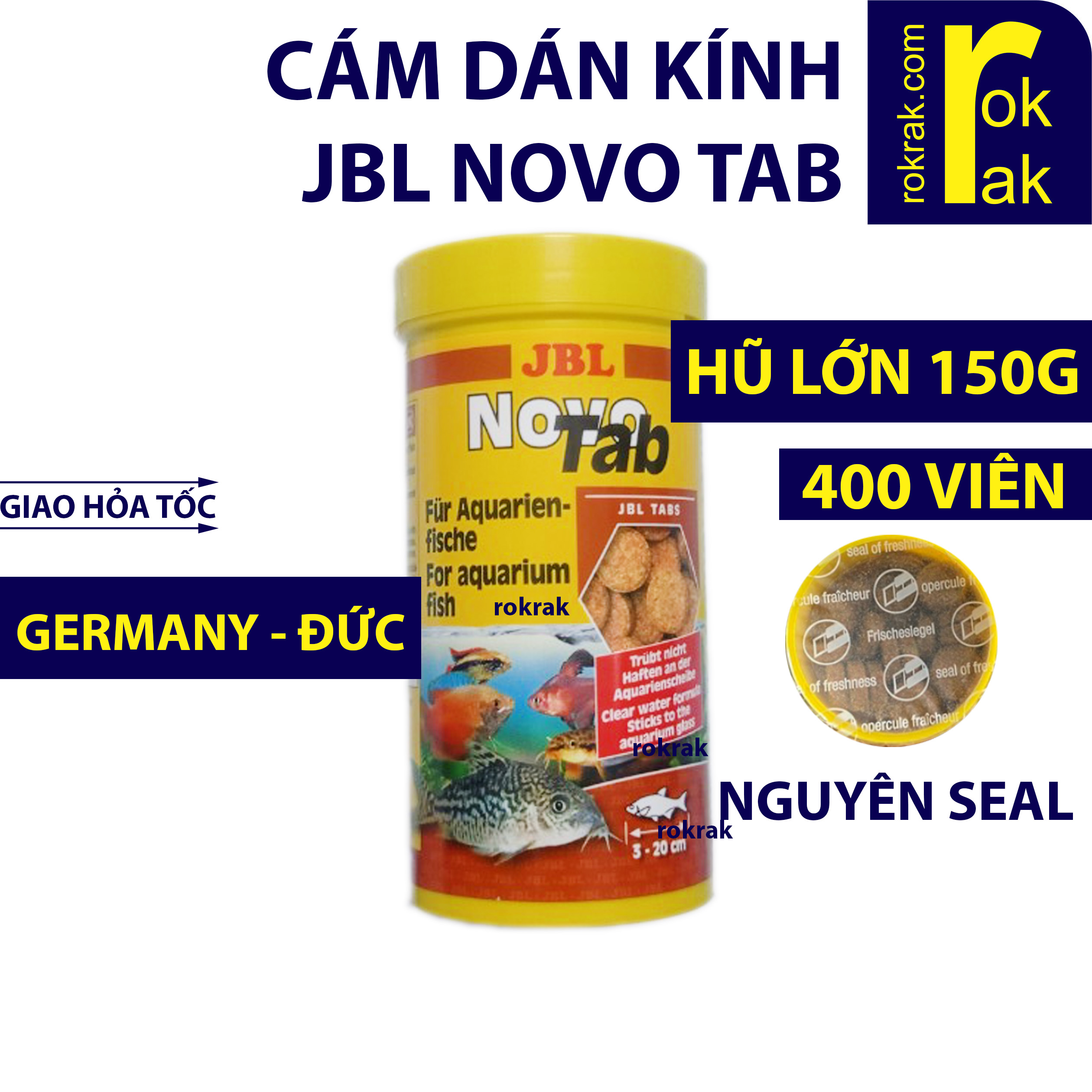 Thức ăn cá 400 viên jbl novo tab cám dán kính dính kiếng hũ lớn 150g 250ml nguyên seal - rokrak