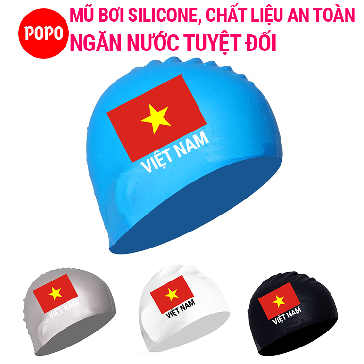 Mũ bơi POPO CA40 in Cờ Việt Nam chất liệu silicone cho người lớn (nam, nữ) ngăn nước tuyệt đối SPORTY