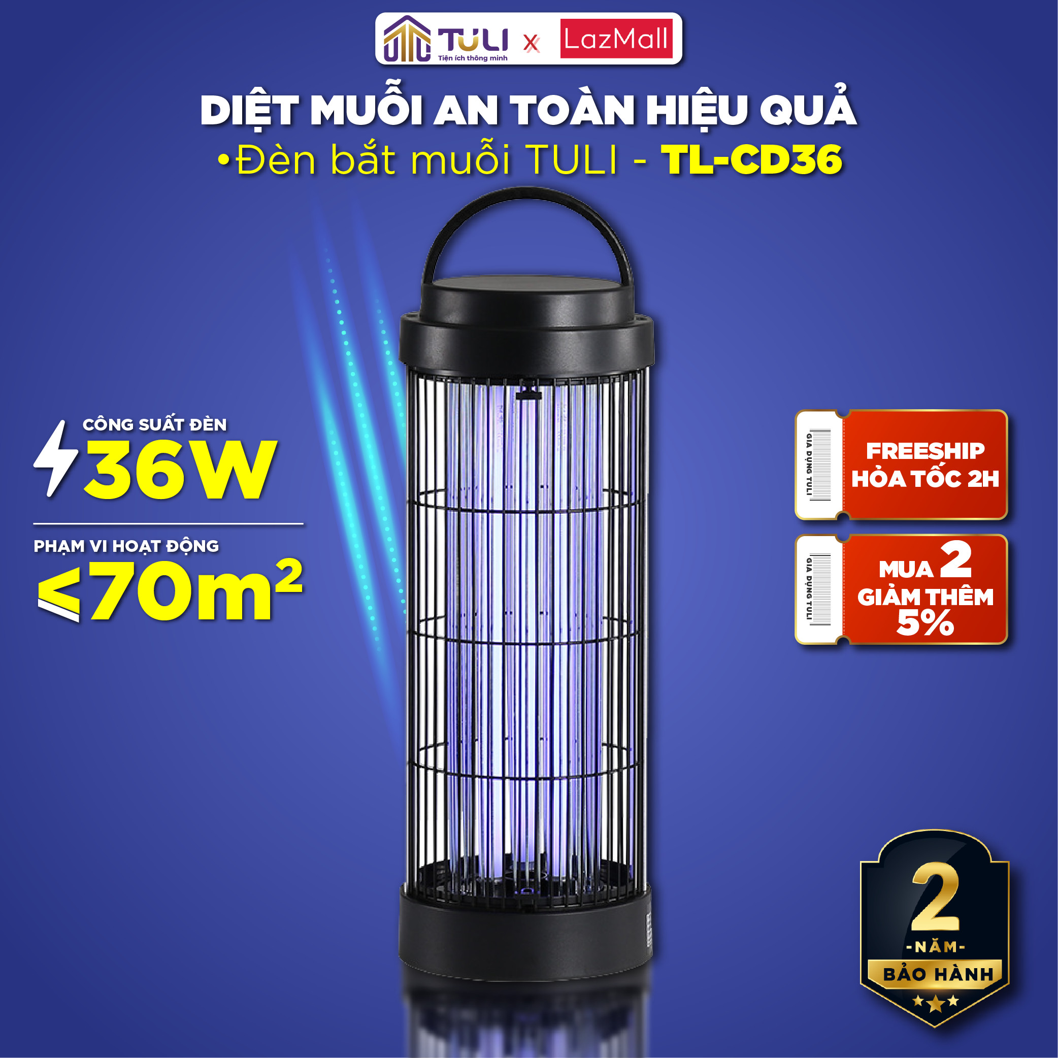 Đèn bắt muỗi tuli 360 thông minh tiện lợi công suất 36w thu hút diệt muỗi ,đuổi côn trùng, bảo hành 2 năm - tuli vn