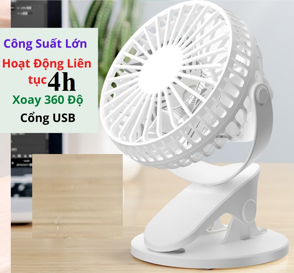Quạt mini | quạt kẹp bàn thích hợp cho dân văn phòng, xoay 360 độ, kẹp chắc chắn – quạt tích điện mini - siêu mát
